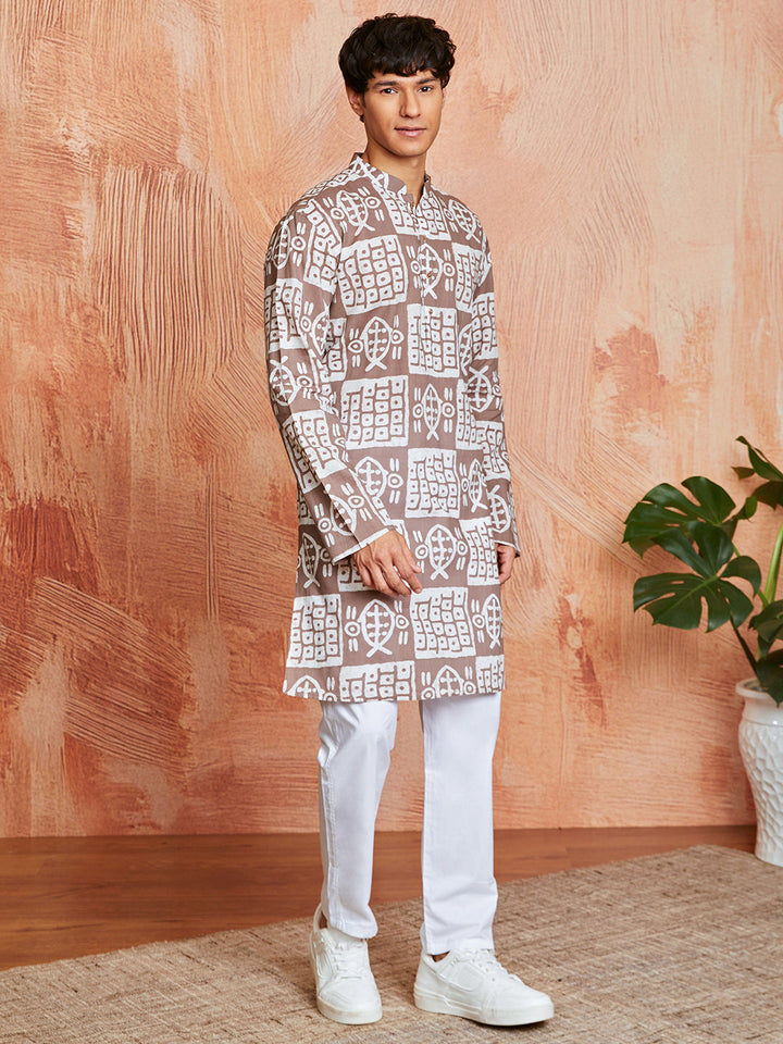Men's Grey Cotton Kurta
