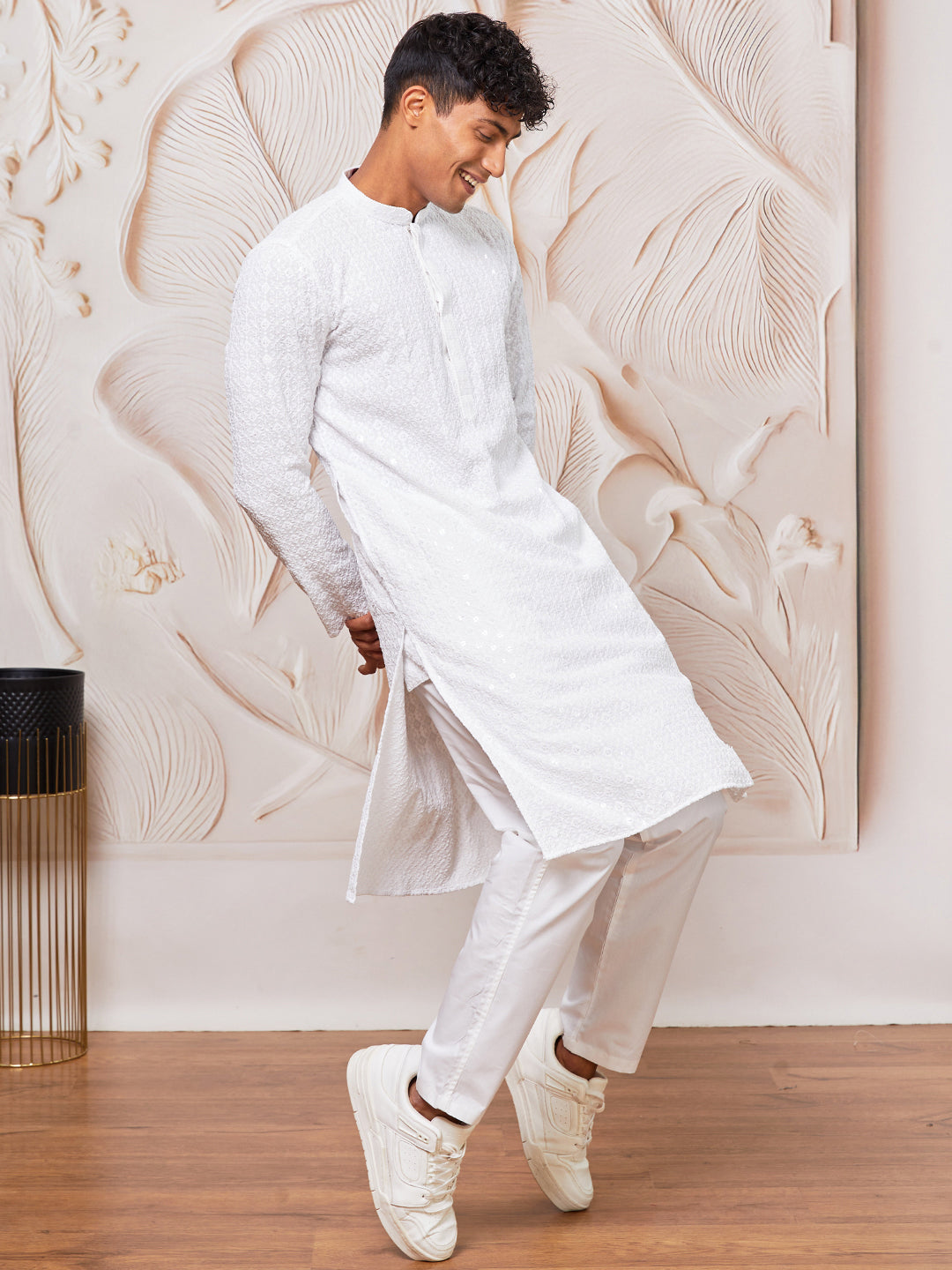 Men's White Rayon  Kurta Pyjama Set