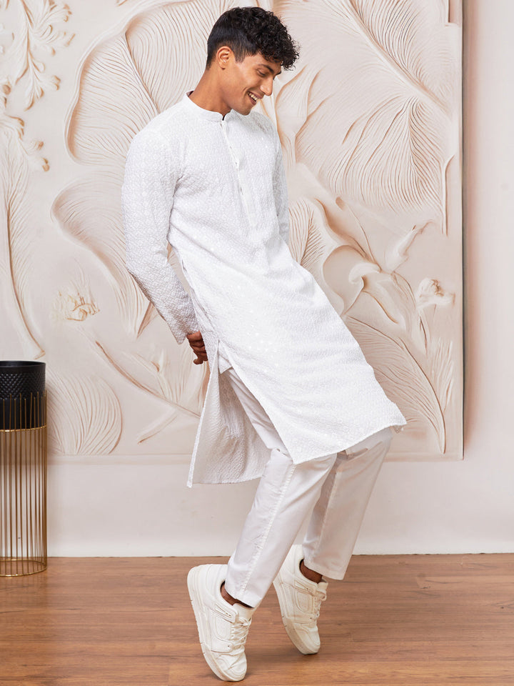 Men's White Rayon  Kurta Pyjama Set