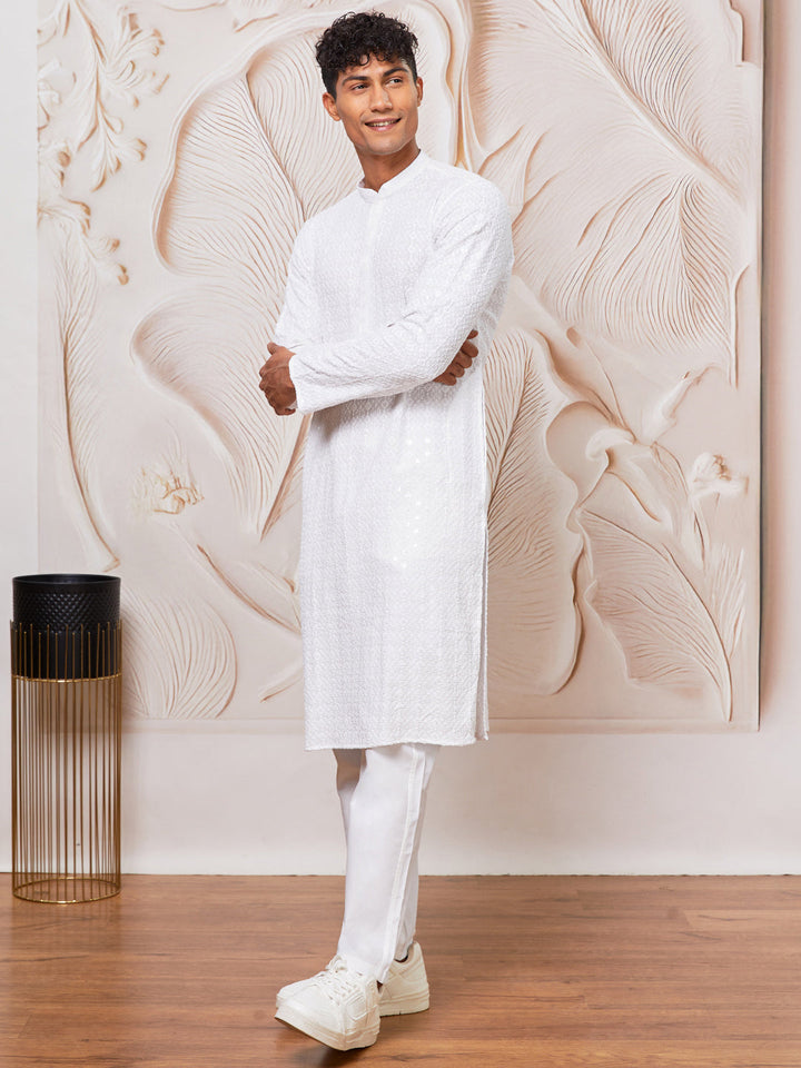 Men's White Rayon  Kurta Pyjama Set