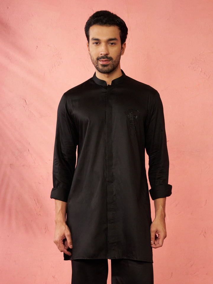 Men's Black Mid-Length Kurta