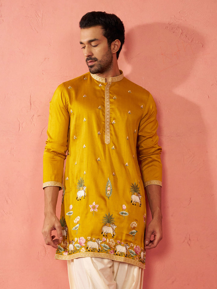 Men's Mustard Mid-Length Kurta