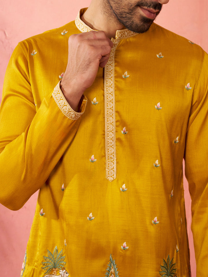 Men's Mustard Mid-Length Kurta