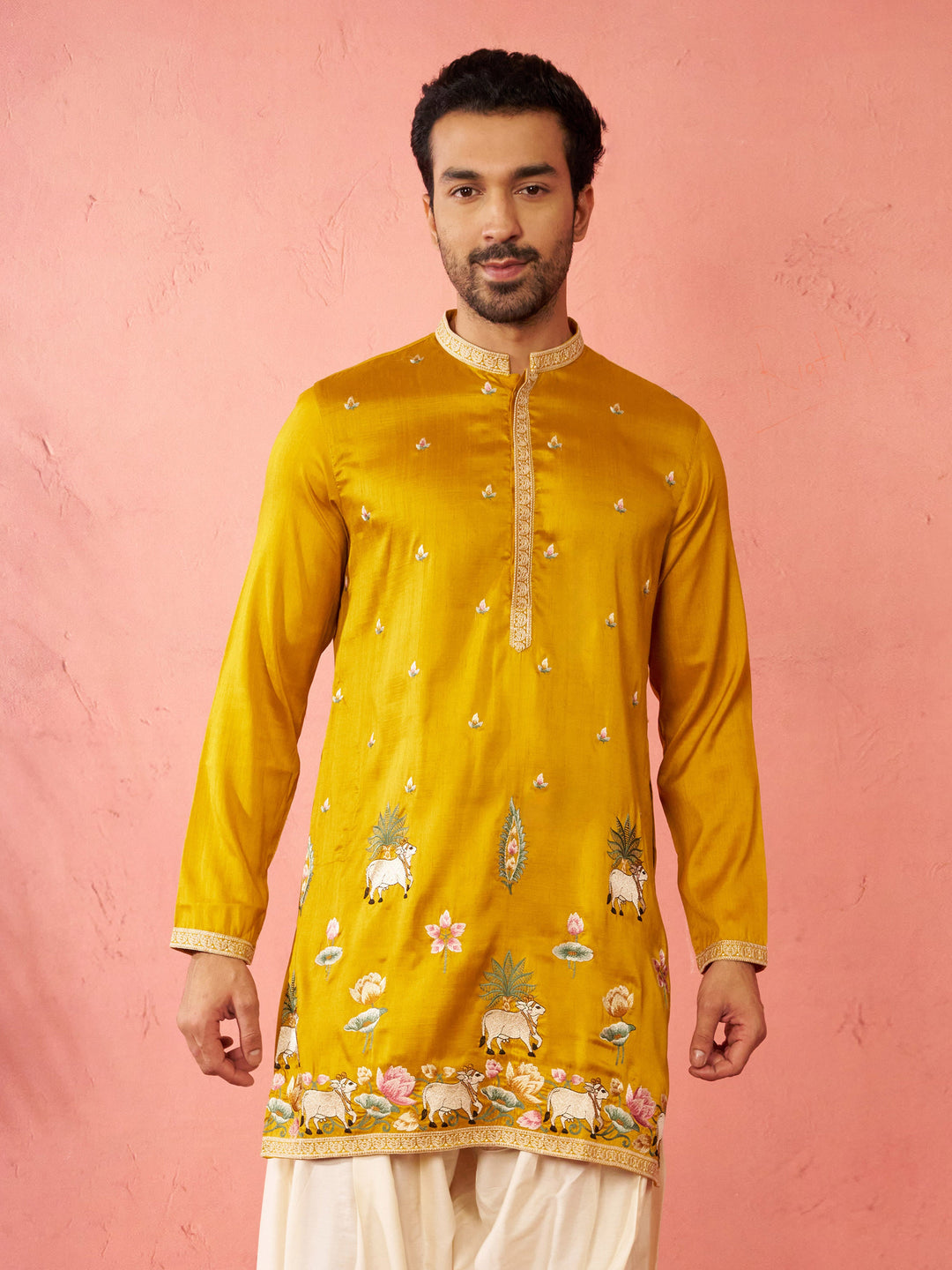 Men's Mustard Mid-Length Kurta