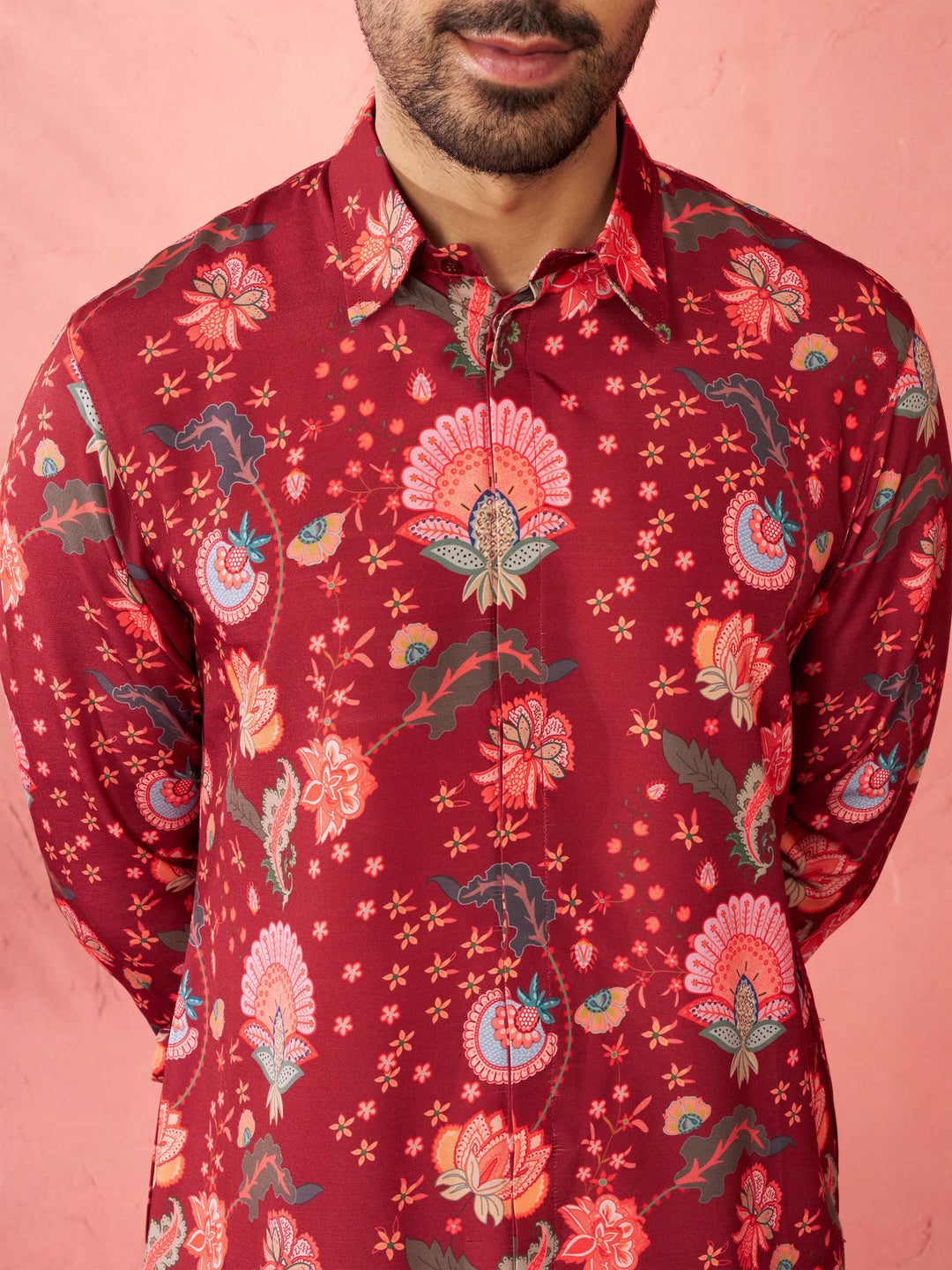 Men's Maroon Rayon Kurta