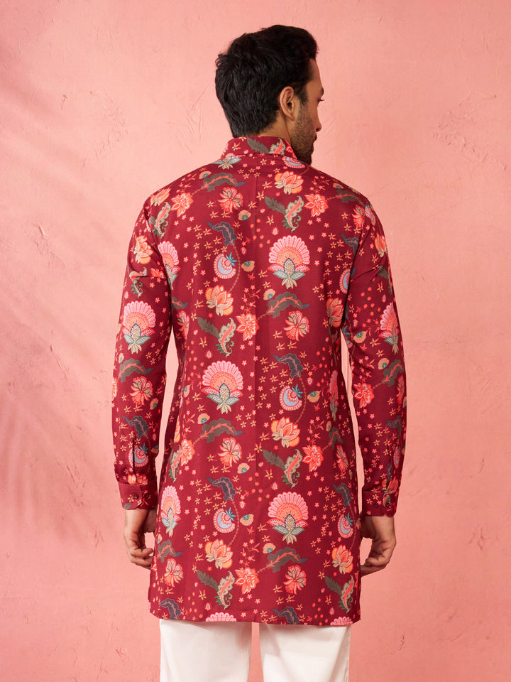 Men's Maroon Rayon Kurta