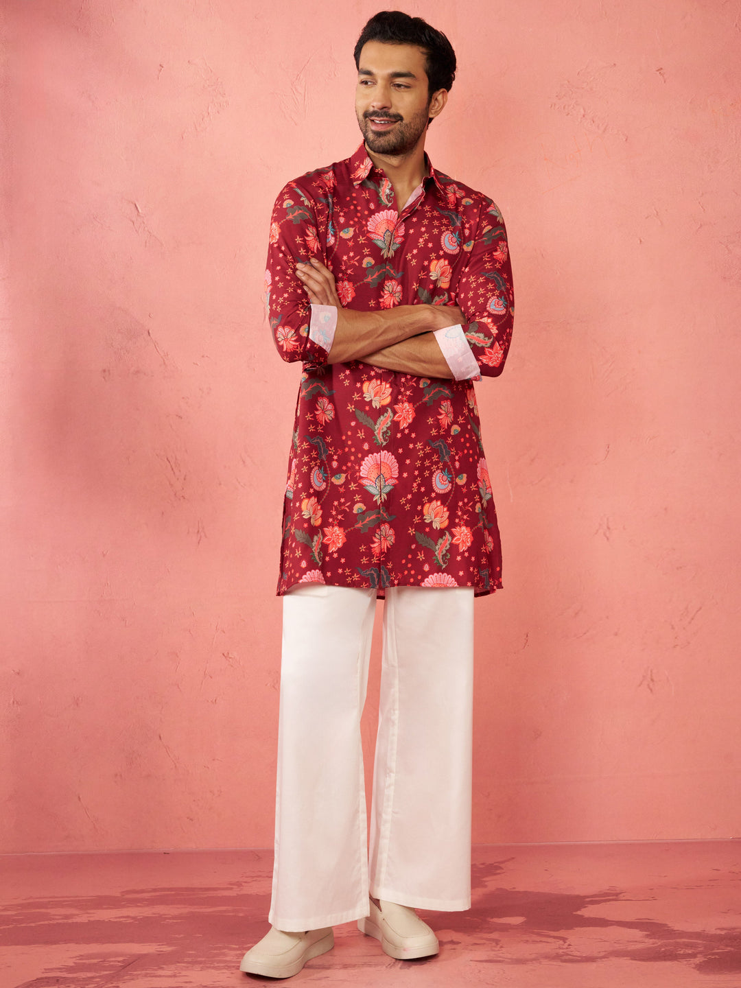 Men's Maroon Rayon Kurta
