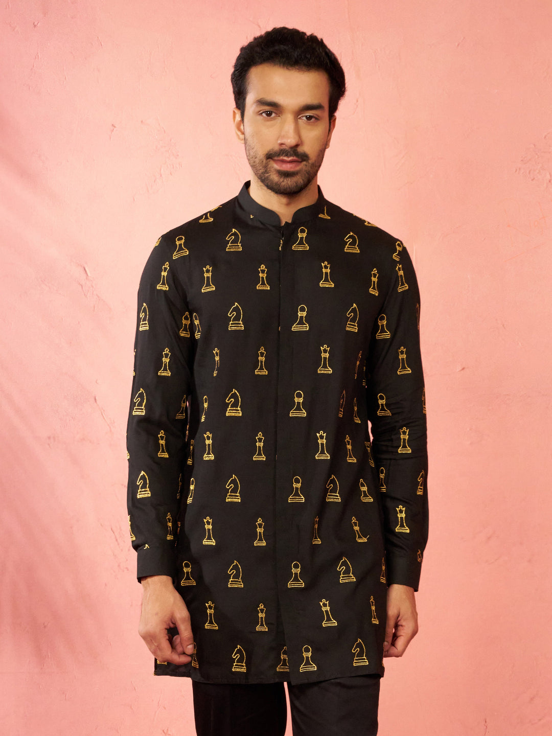 Men's Black Fine Satin Kurta
