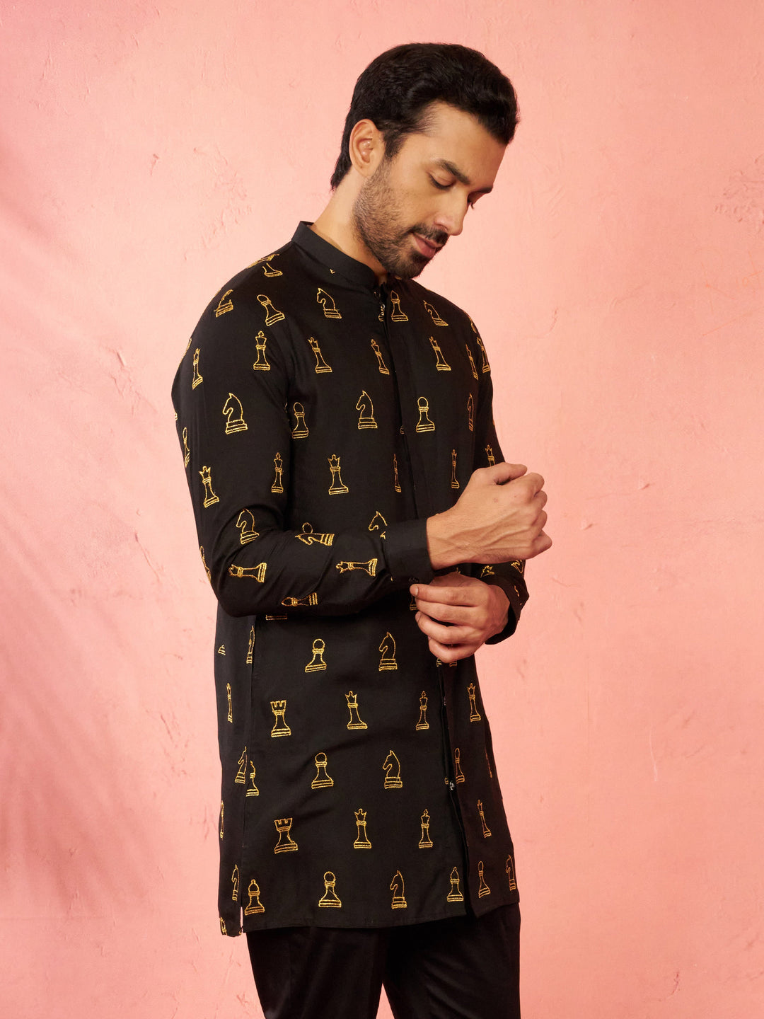 Men's Black Fine Satin Kurta