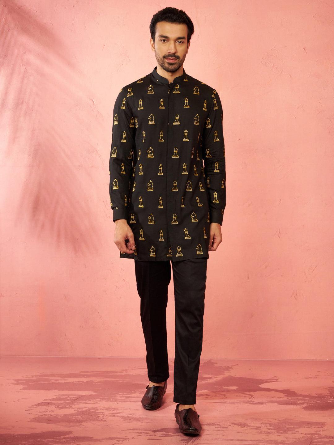 Men's Black Fine Satin Kurta