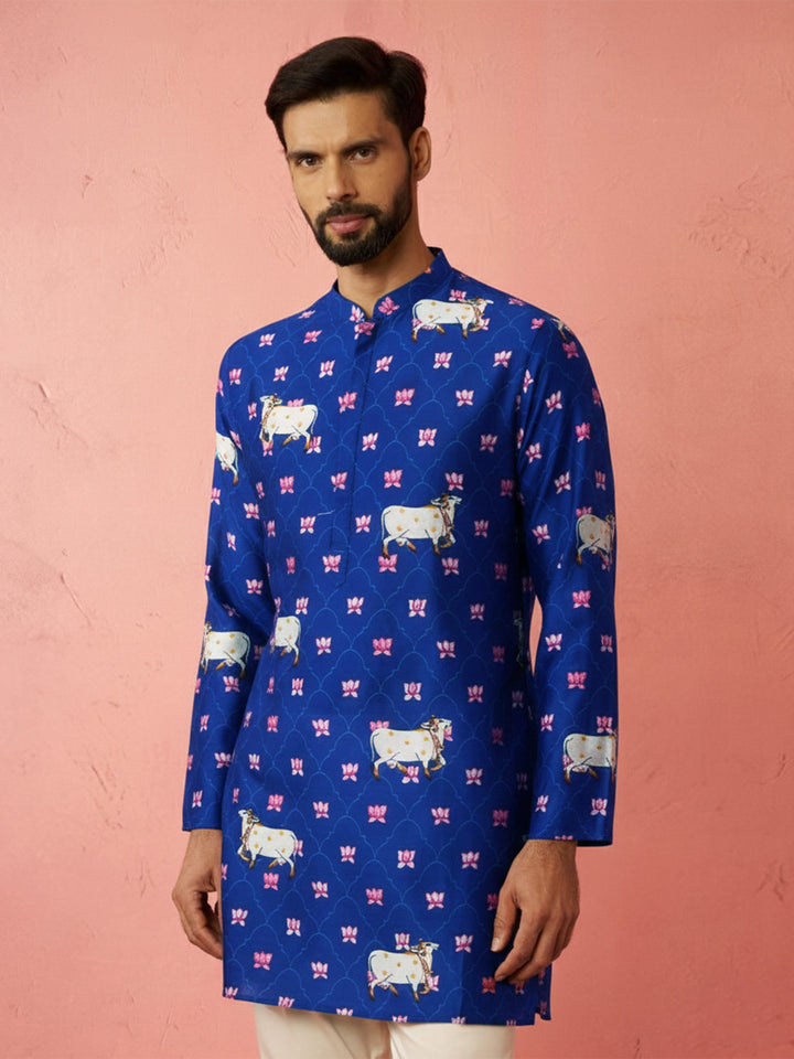 Men's Rayon Full Slevee Blue Kurta