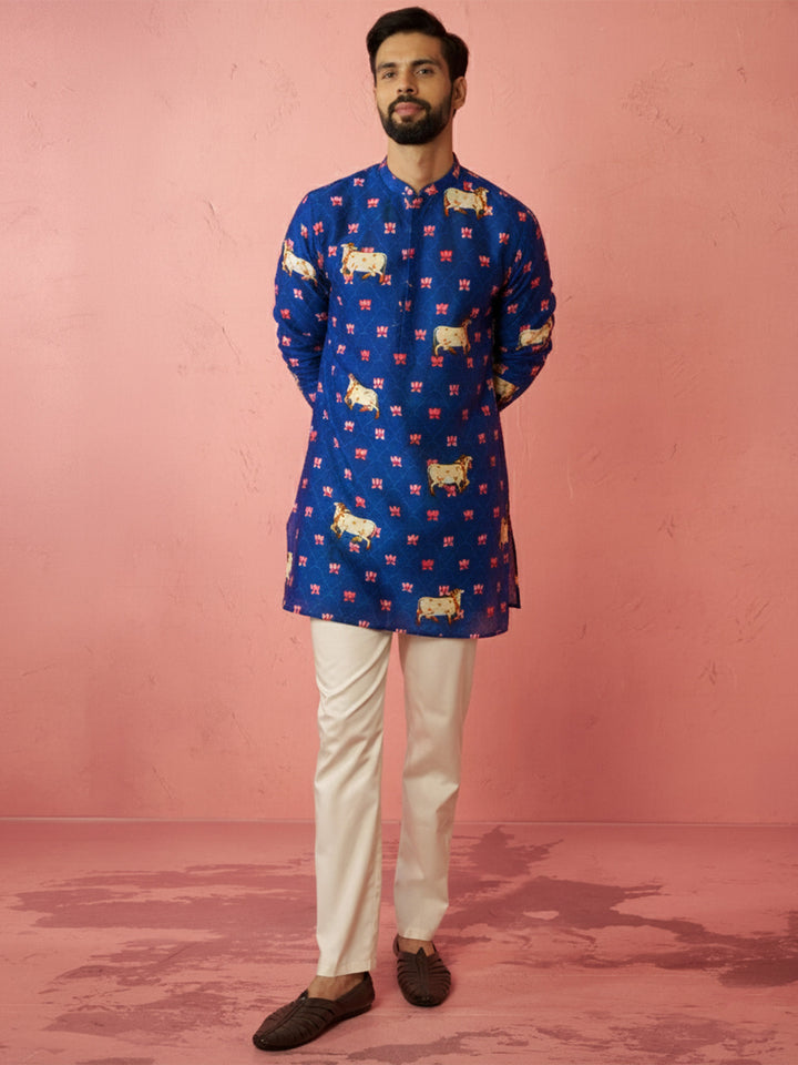 Men's Rayon Full Slevee Blue Kurta