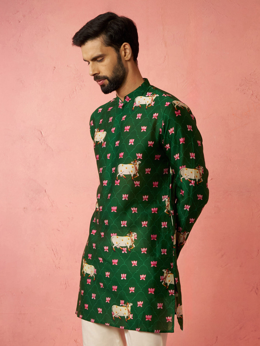 Men's Green Digital Print Kurta