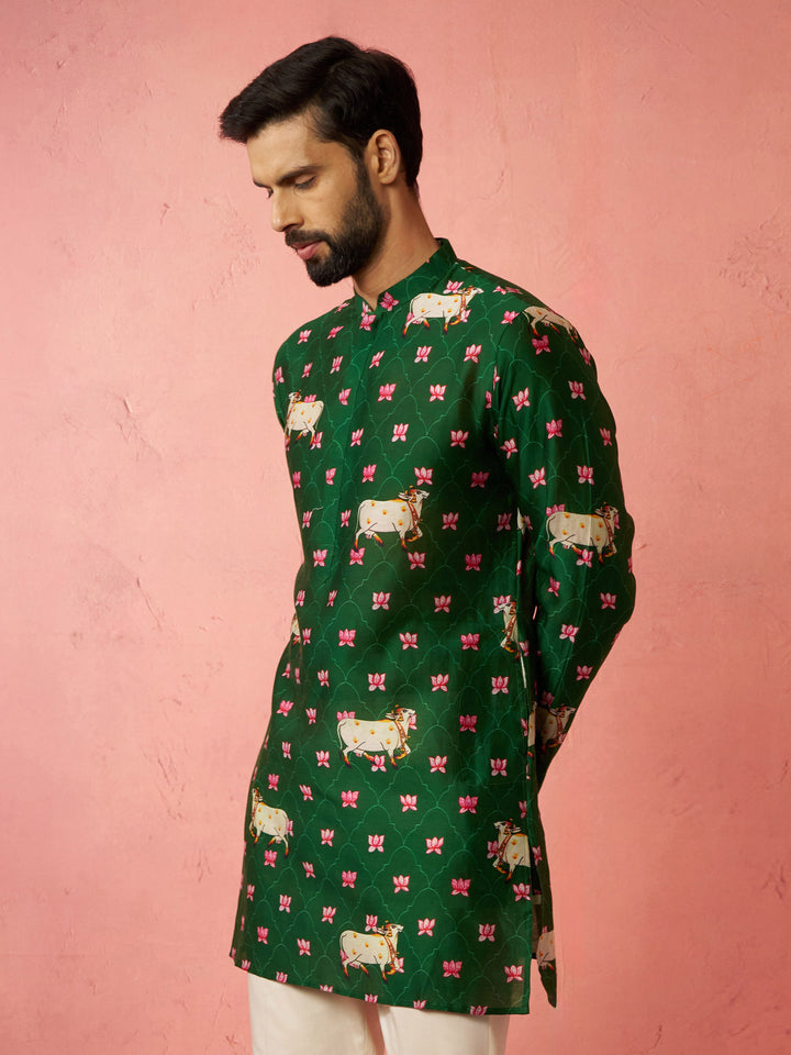 Men's Green Digital Print Kurta
