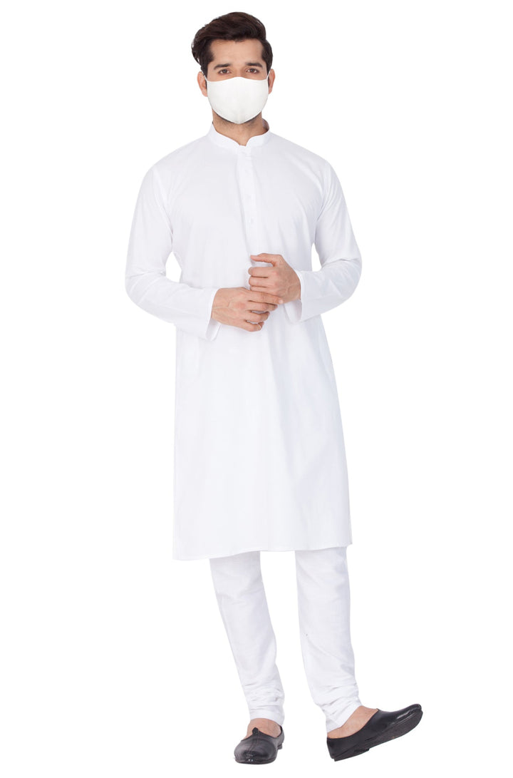 VASTRAMAY Men's White Cotton Kurta and Pyjama Set