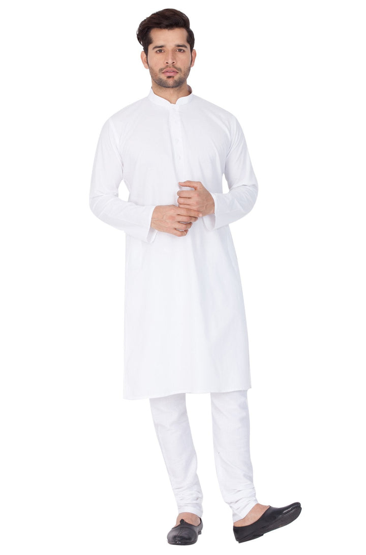 VASTRAMAY Men's White Cotton Kurta and Pyjama Set
