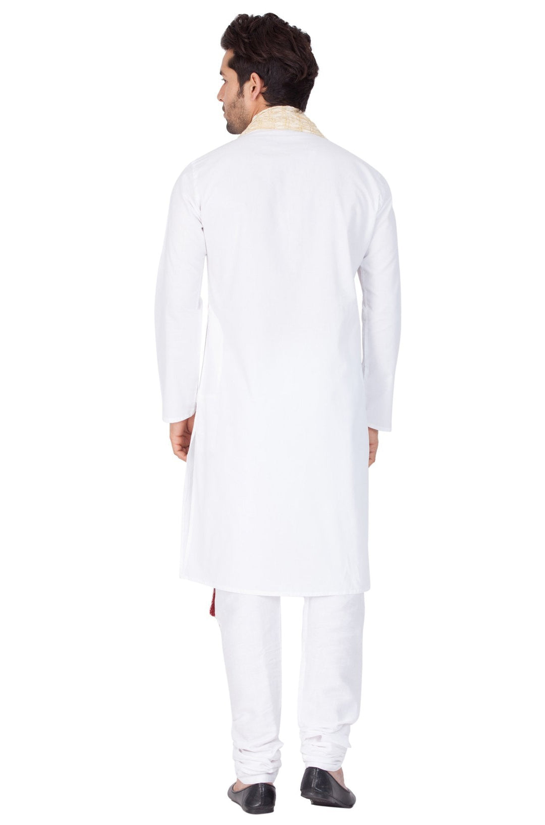 VASTRAMAY Men's White Cotton Kurta, Pyjama & Dupatta Set