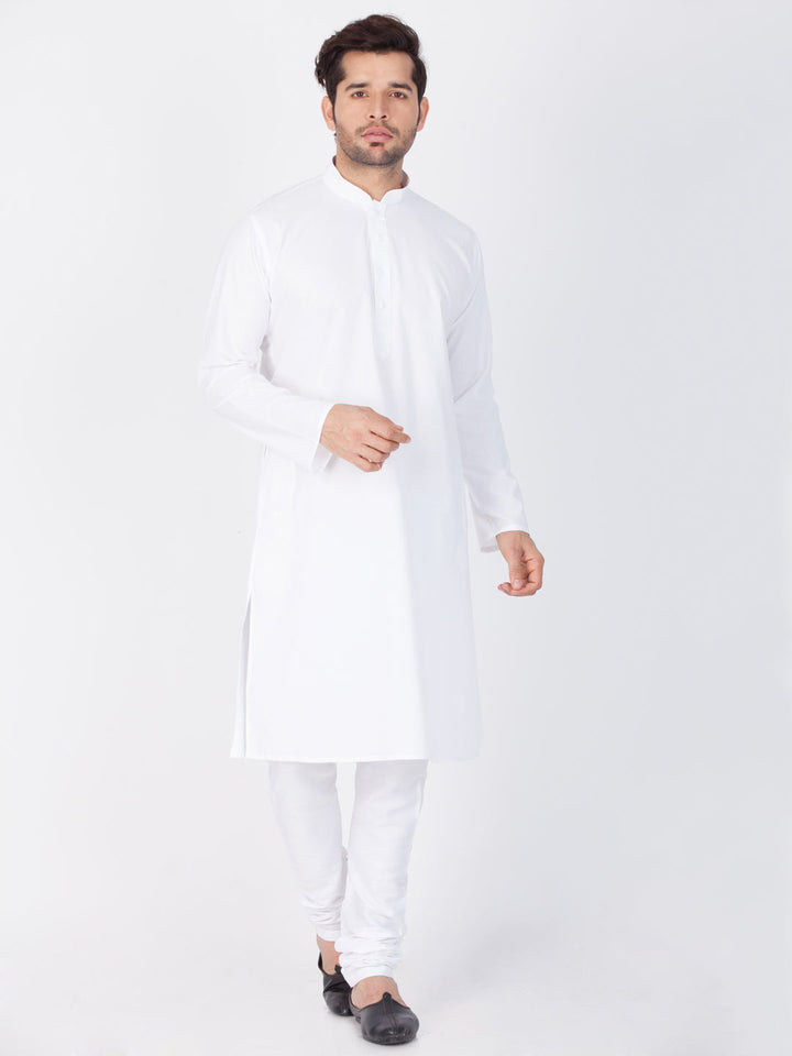 VASTRAMAY Men's White Cotton Kurta and Pyjama Set