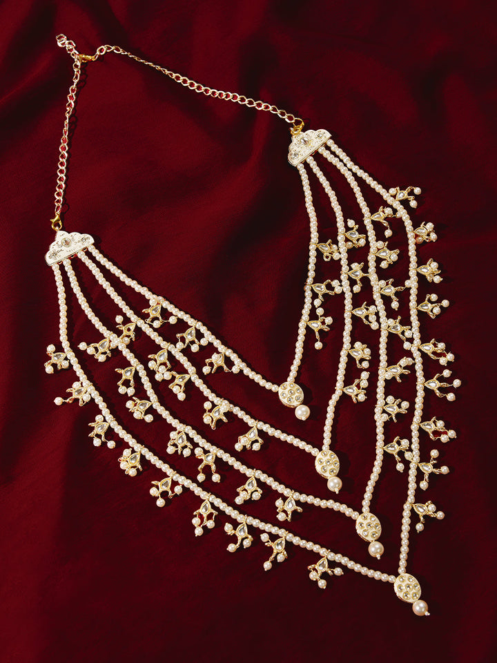 Traditional Men's Wedding Necklace - Cream Gold Layered Pearl Design