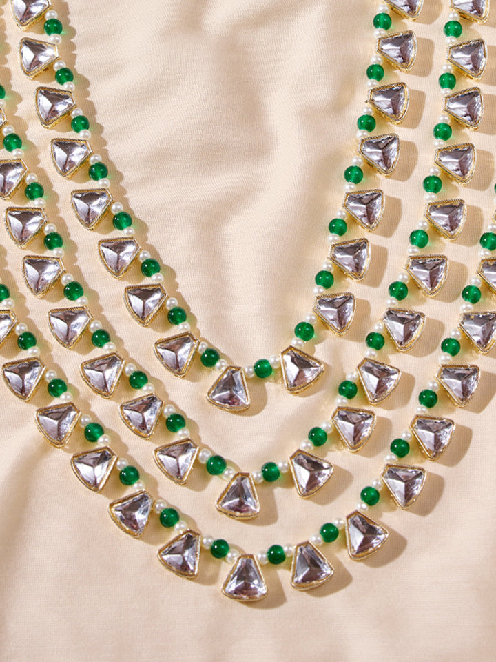 Vastramay Men's Wedding Necklace - Green Silver Layered Design