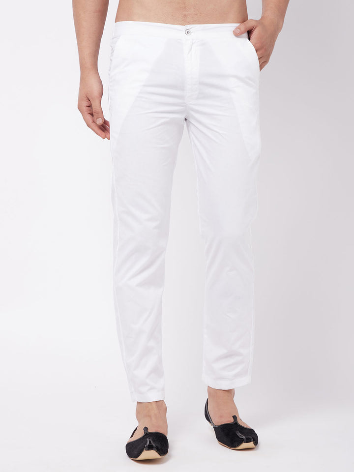 Men's White Cotton Slim Fit Pant