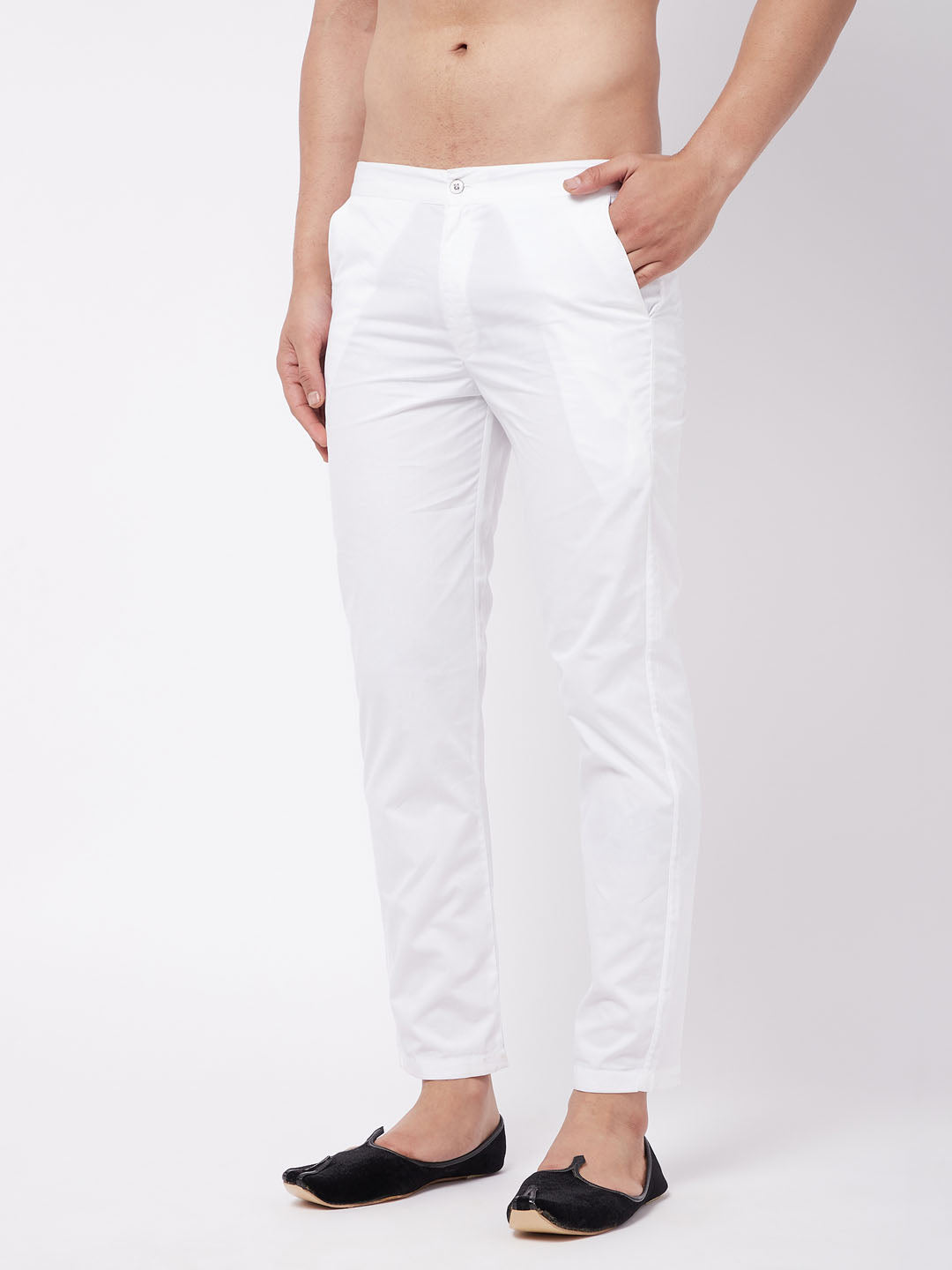 Men's White Cotton Slim Fit Pant