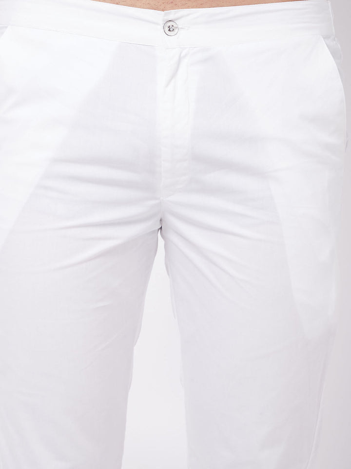 Men's Mehendi Green Solid Cotton Blend Kurta And White  Pyjama Set