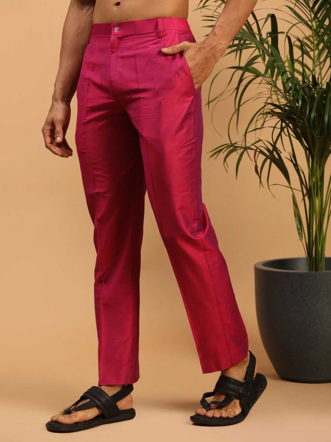 Men's Dark Pink Magenta Viscose Pant Style Pyjama