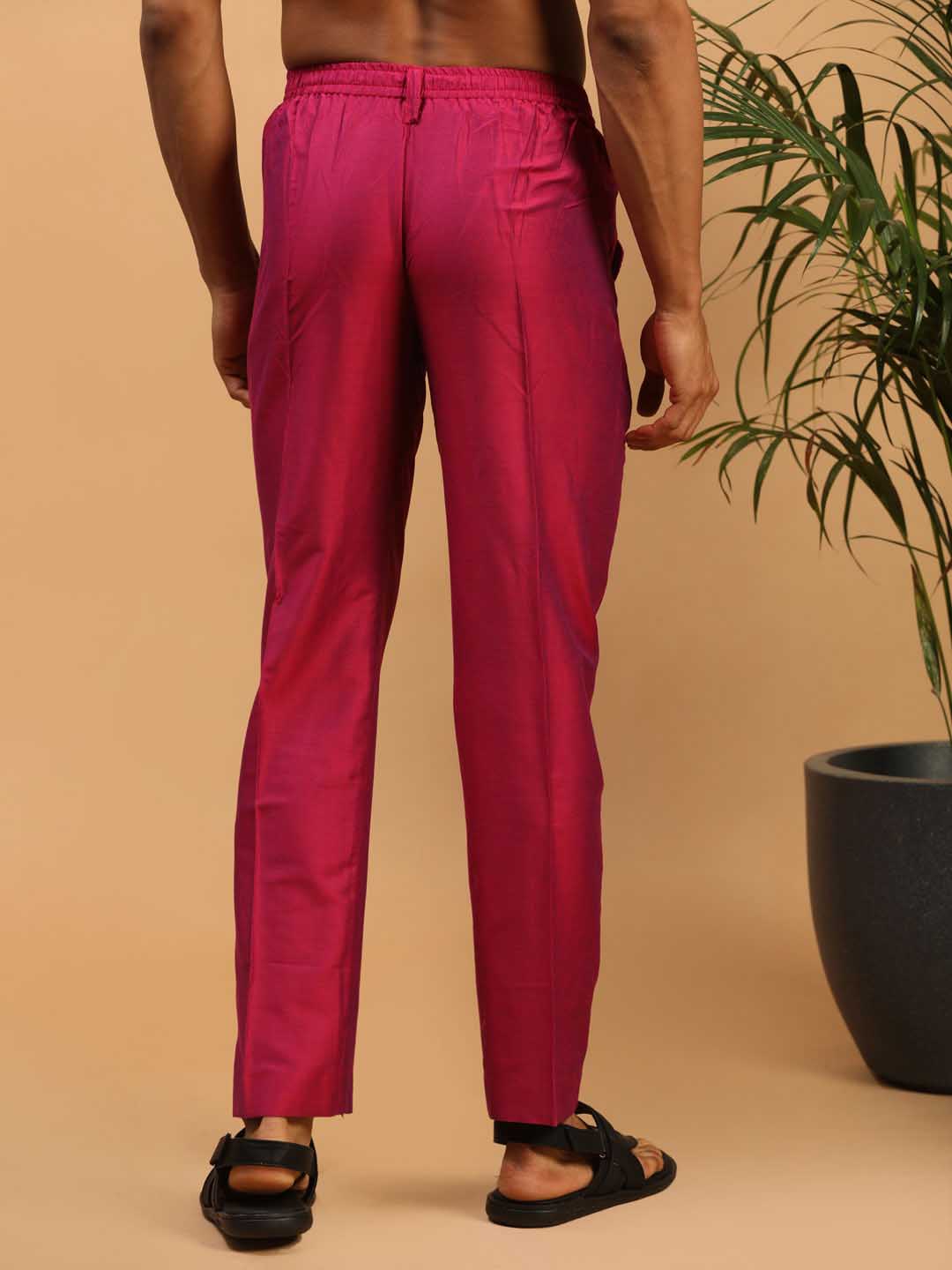Men's Dark Pink Magenta Viscose Pant Style Pyjama