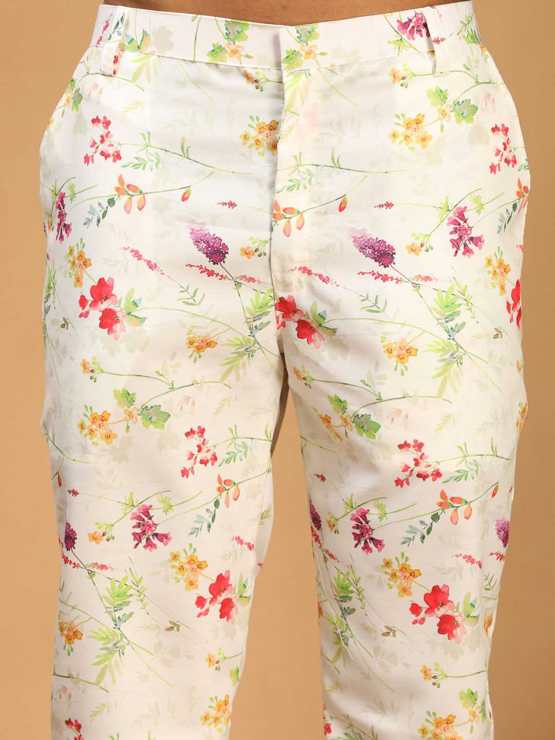 Men's Cream Base Multi-Color Rayon Pant Style Pyjama