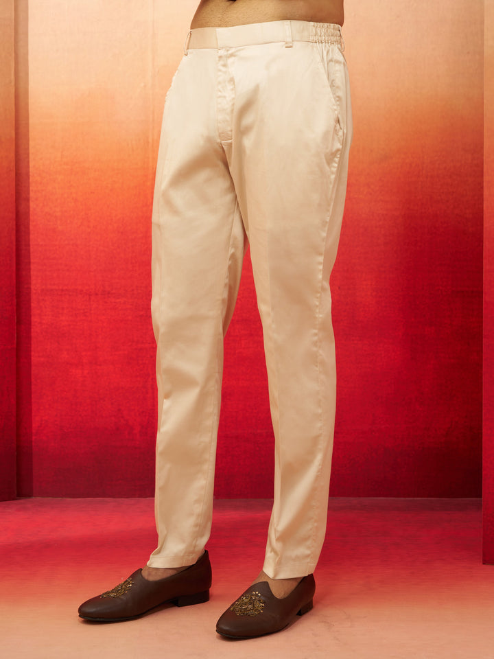 Men's Beige Cotton Lycra Pants
