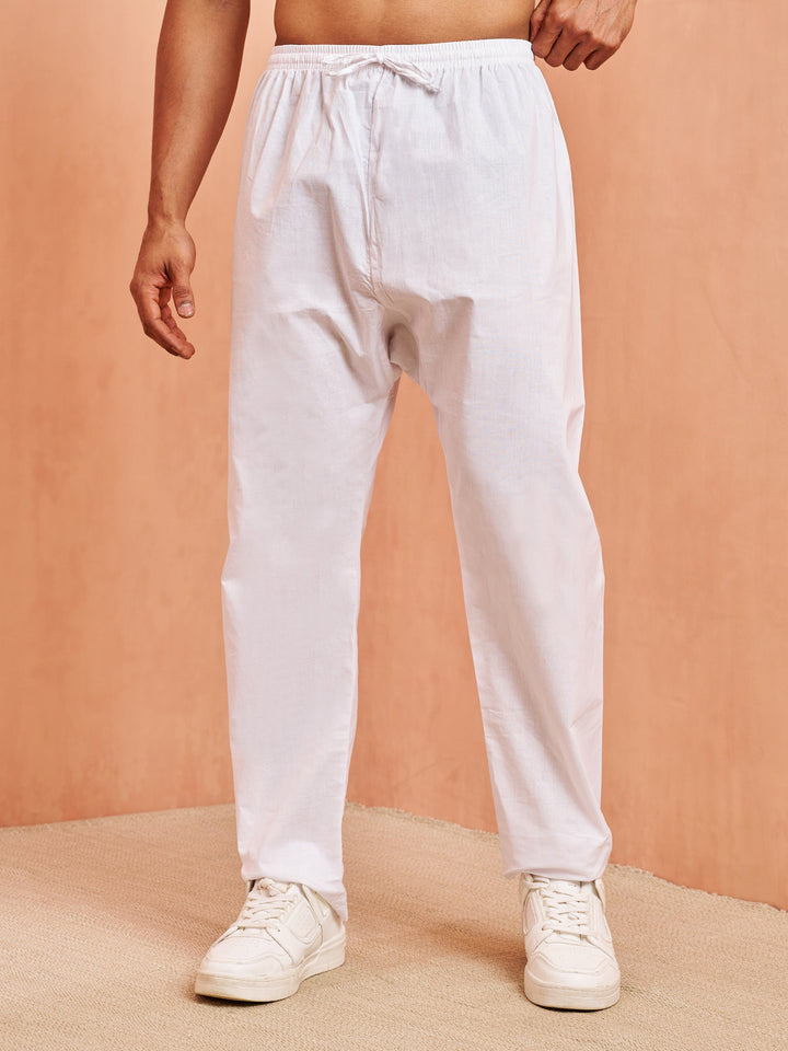 Men's White Cotton Solid Pyjama