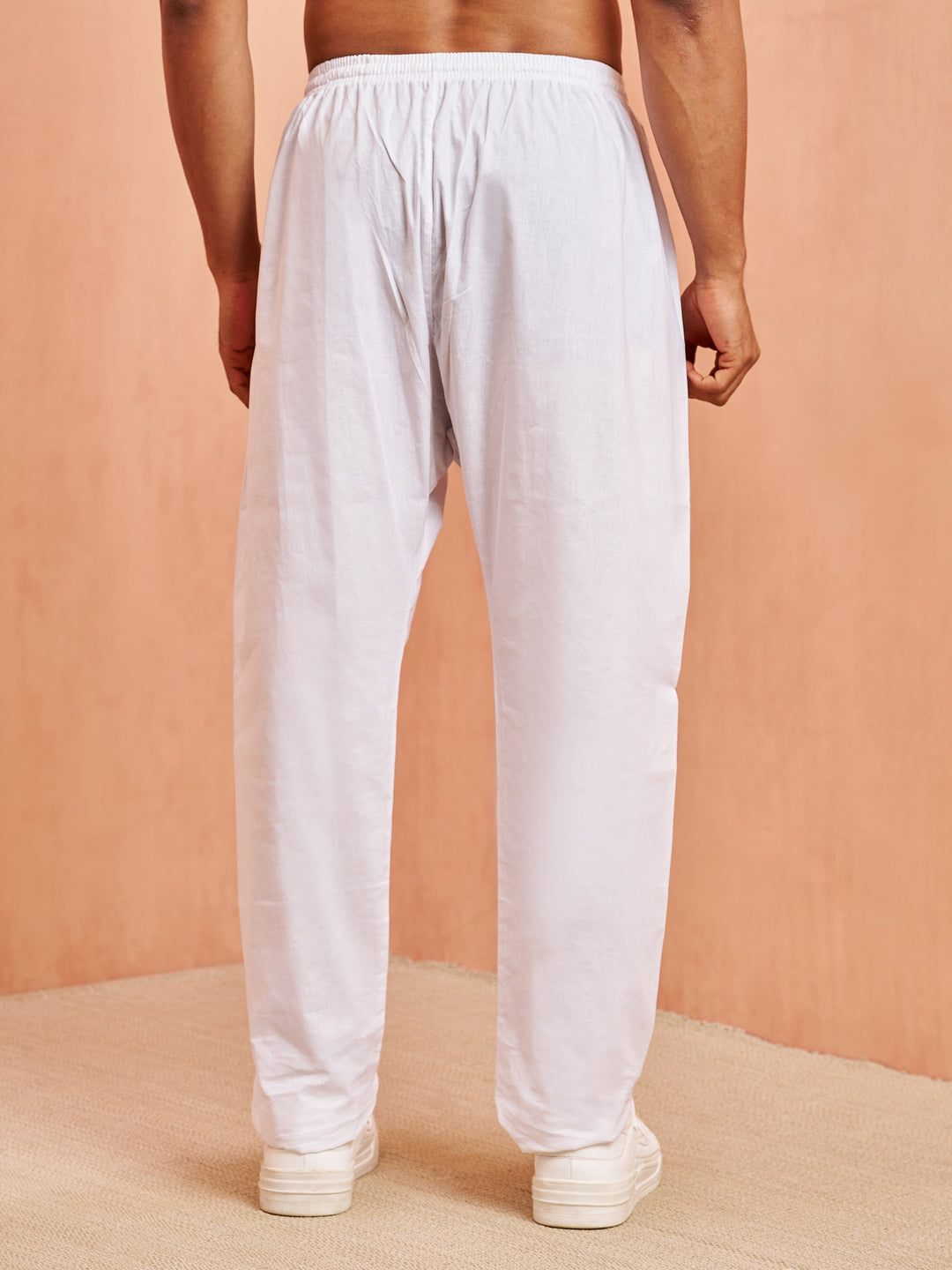 Men's White Cotton Solid Pyjama