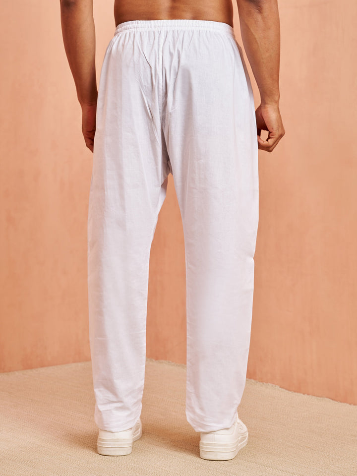 Men's White Cotton Solid Pyjama