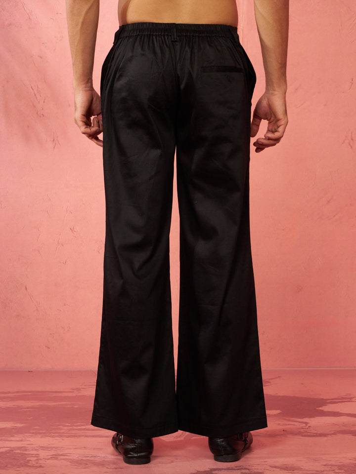 Men's Black Fine Satin Palazzo Pants