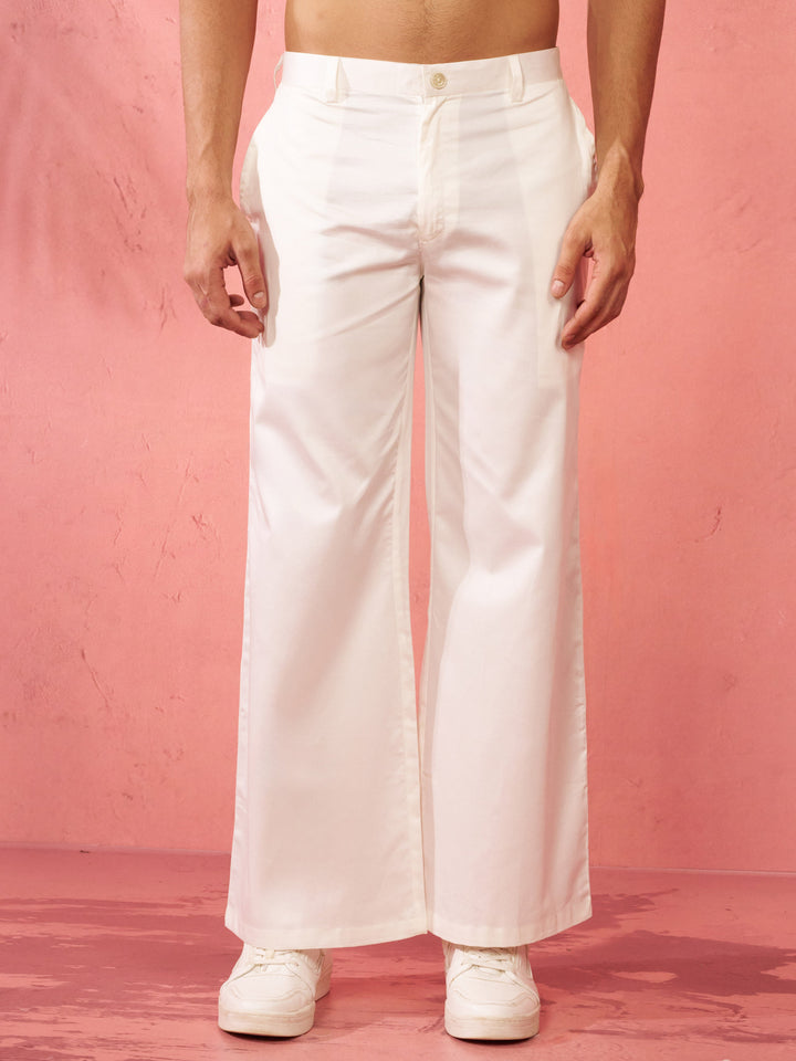 Men's Cream Fine Satin Palazzo Pants