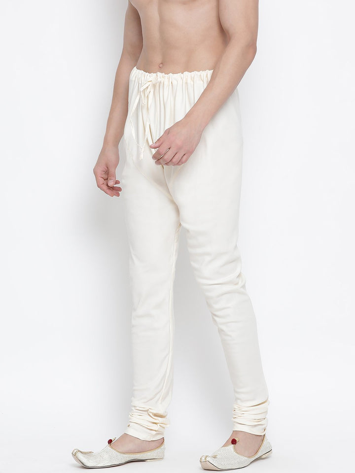 Men's White Cotton Silk Blend Churidar