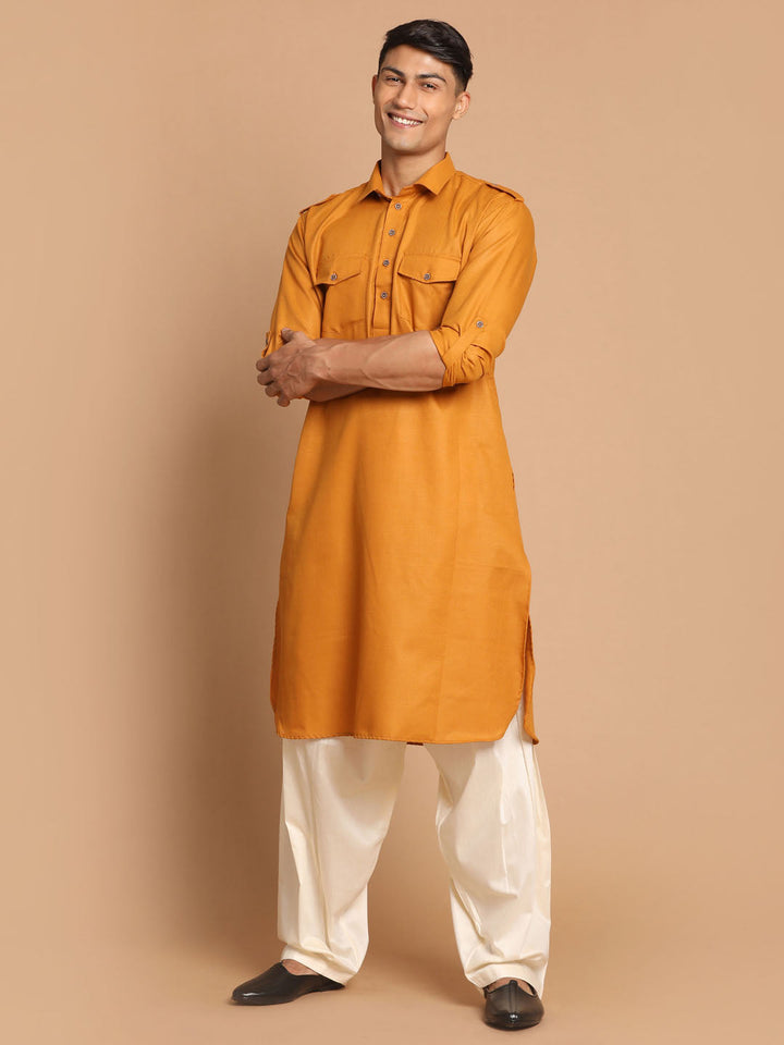 Rust Brown & Cream Pathani Kurta With Patiala