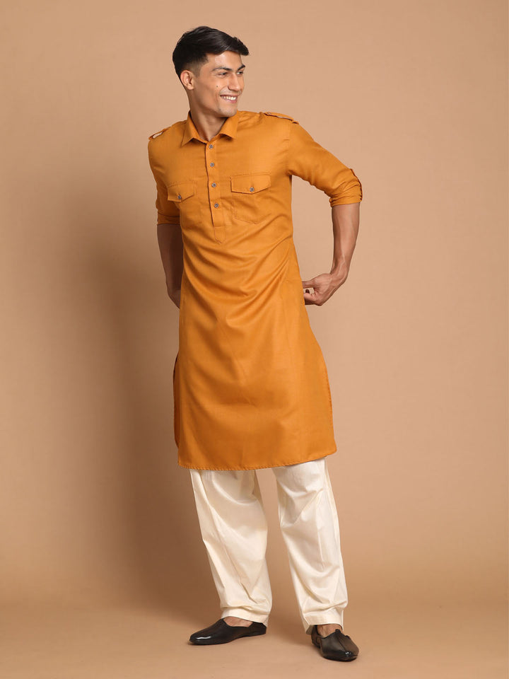 Rust Brown & Cream Pathani Kurta With Patiala