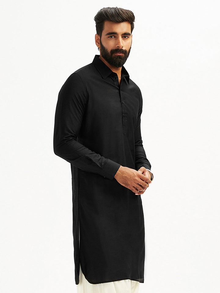 Men's Black And White Viscose Pathani