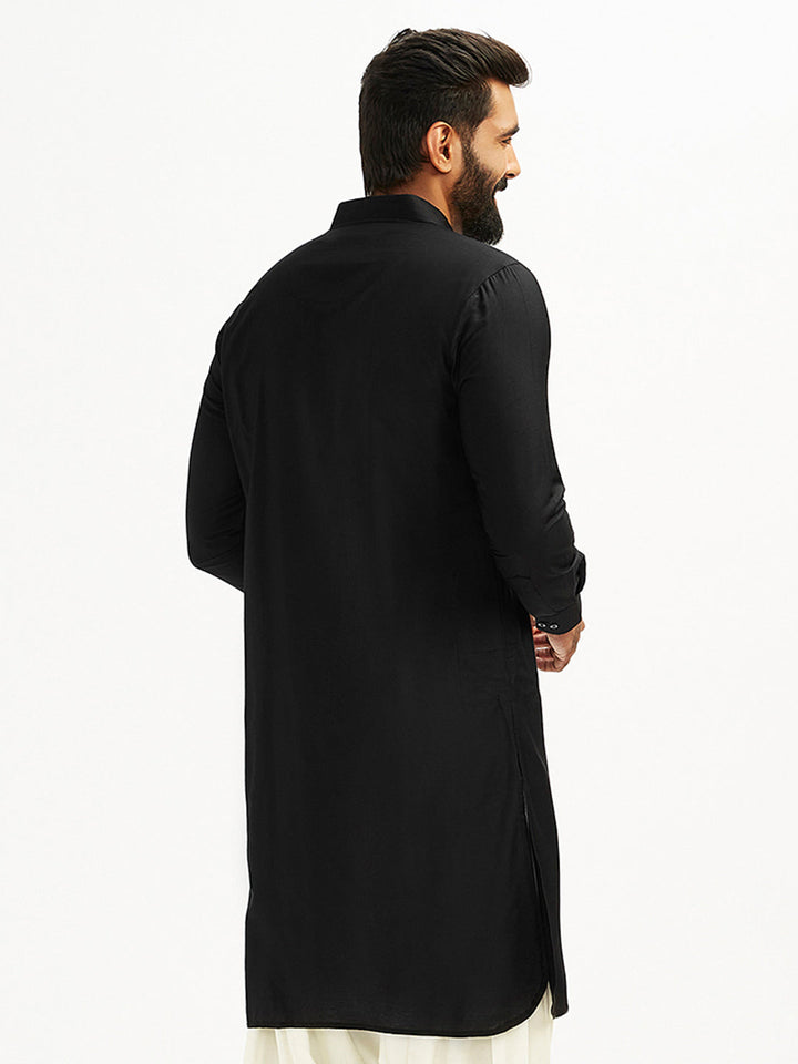 Men's Black And White Viscose Pathani