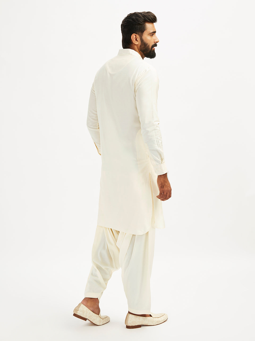 Men's Cream Viscose Pathani Kurta Set
