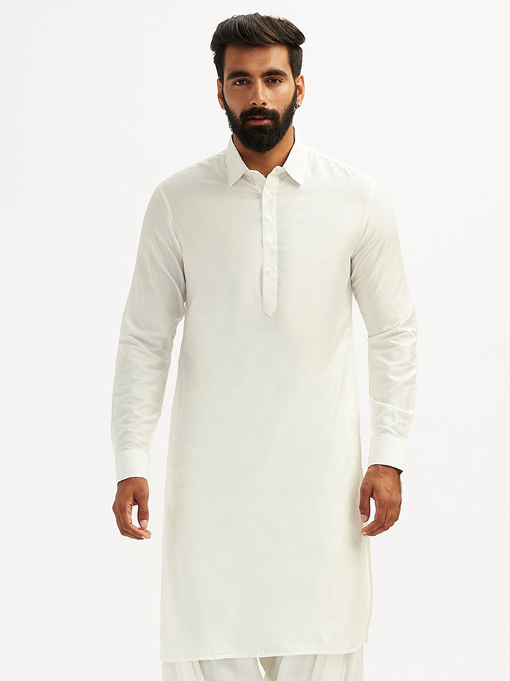 Men's White Viscose Pathani