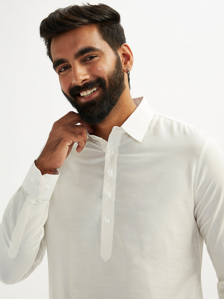 Men's White Viscose Pathani