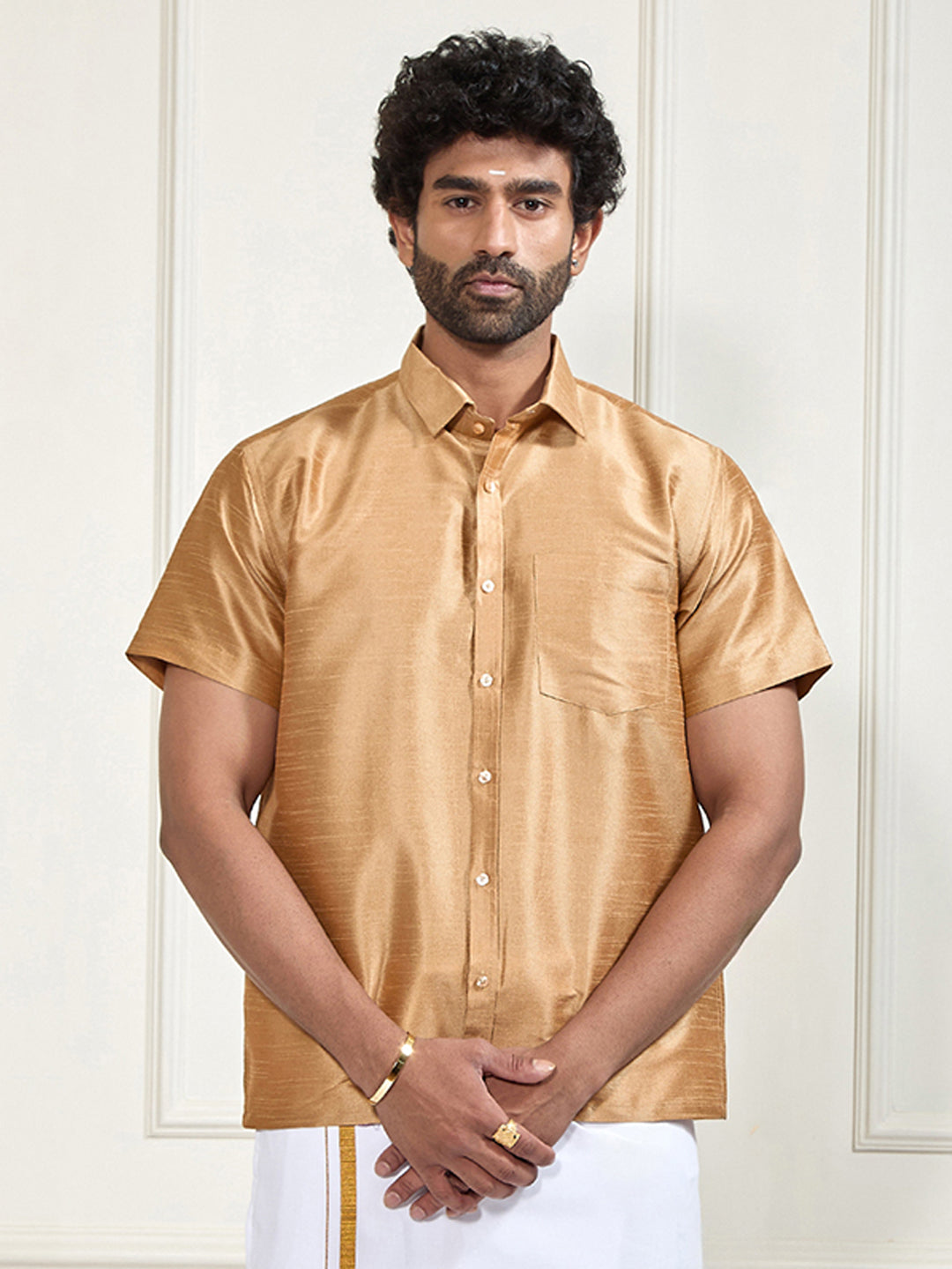 Men's Gold Silk Blend Ethnic Shirt