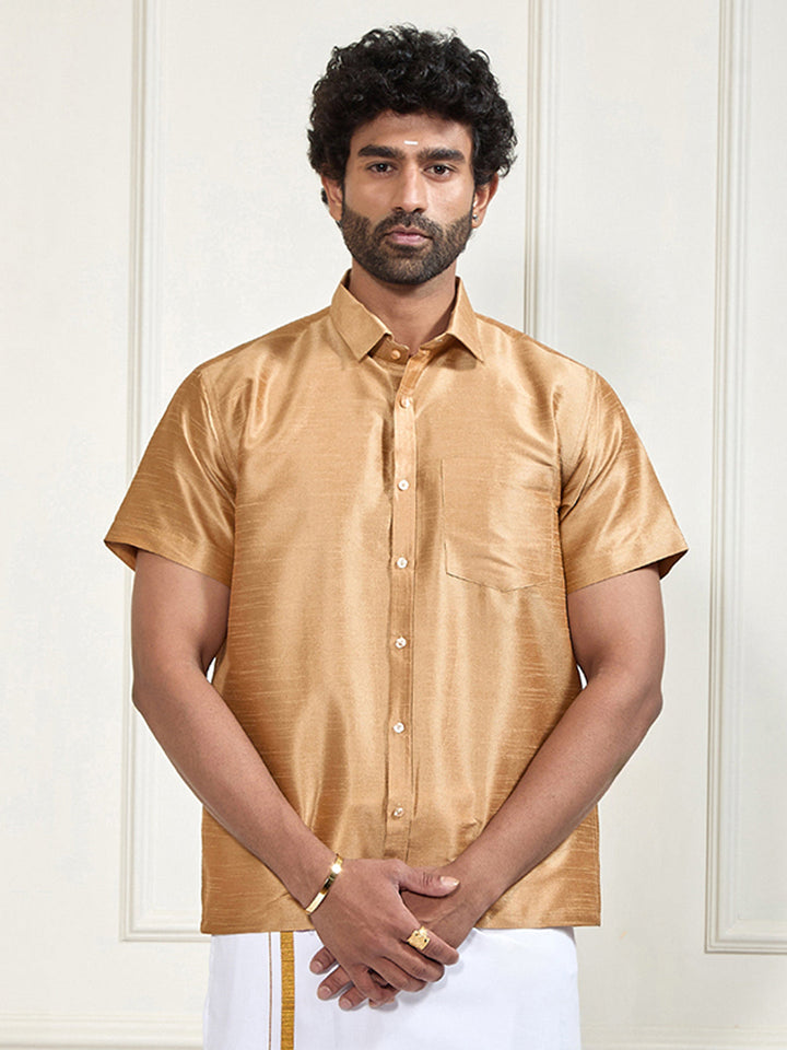 Men's Gold Silk Blend Ethnic Shirt