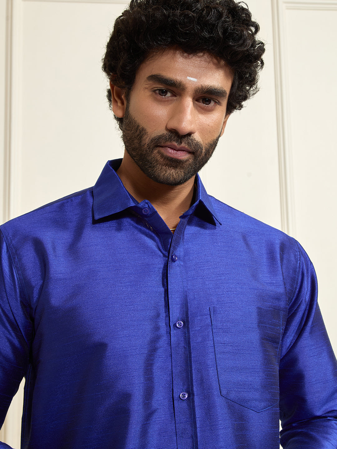 Men's Blue Silk Blend Ethnic Shirt