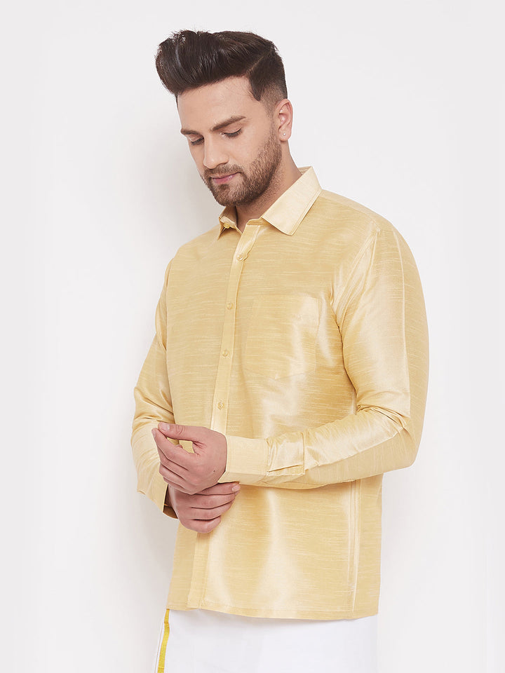 Men's Gold Silk Blend Ethnic Shirt