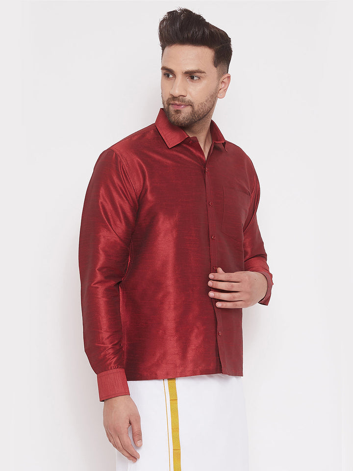 Men's Maroon Silk Blend Ethnic Shirt