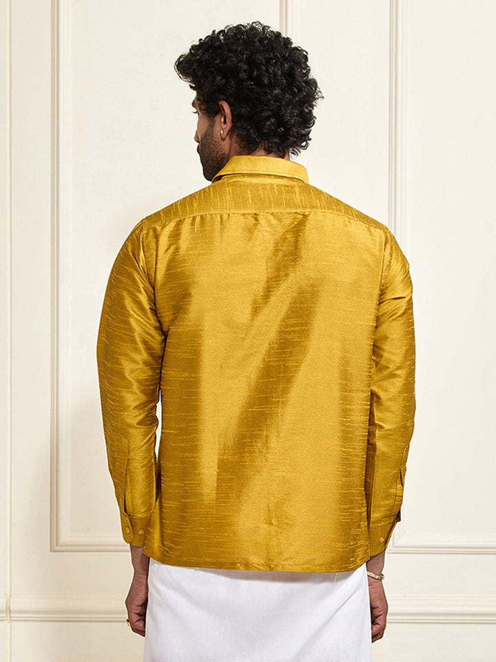 Men's Mustard Silk Blend Ethnic Shirt